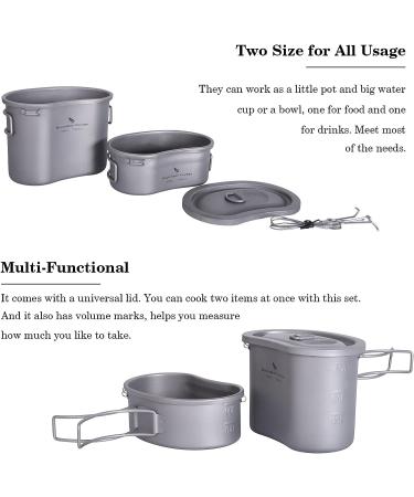 Titanium Camping Pots Set with Hanging Ring - Ultralight Portable Cookware Set for Outdoor Hiking and Backpacking - Buy Online on GoSupps.com