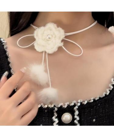 Oralgo White Flower Necklace - Plush Camellia Pendant Collarbone Chain | Elegant Light Jewelry for International Shipping - Buy Online on GoSupps.com