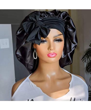 Jumbo Satin Hair Bonnet for Women - Stretchy Silk Bonnet for Long Curly Braids (Black) - Buy Online on GoSupps.com