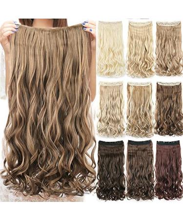 Imissu long natural thick hair curly clip in on synthetic hair extensions hair parts for women (28 inches layer of brown mix copper)