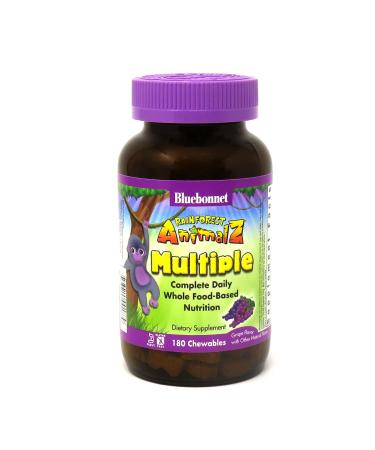 Bluebonnet Nutrition Rainforest Animalz Whole Food Based Multiple Natural Grape Flavor 180 Animal-Shaped Chewables