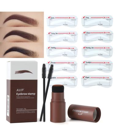 Eyebrow Stamp Stencil Kit,One Step Eyebrow Stamp Shaping Kit for Perfect Brow, With 10 Reusable Eyebrow Stencils And 2 Eyebrow Brushes,Hairline Shadow Powder Stick,Long-lasting (Dark Brown) DK Brown