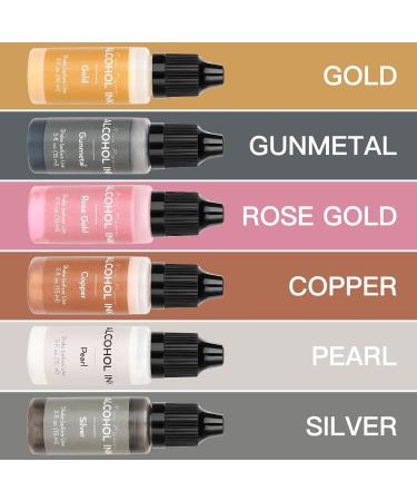 Metallic Alcohol Ink Set - 6 Concentrated Shimmer Colors for Resin Art & Crafts - 15ml Each - Buy Online on GoSupps.com