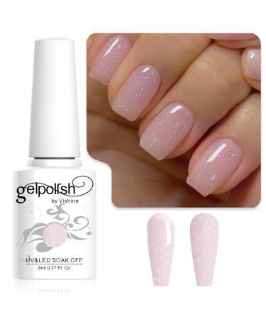 Vishine Glitter Nude Pink Gel Polish Iridescent Shimmer Jelly Neutral Color Skin Tone Clear Pink 8ml Sparkle Pink Natural Soak off UV LED Cured for Home Salon DIY Nail Art E030