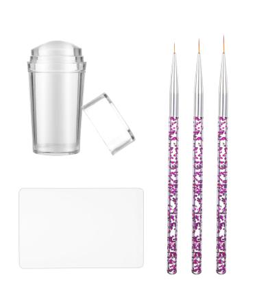 French Tip Nail Stamp Kit Silicone Nail Stamper Nail Art Brushes Nail Printer Clear Nail Art Stamper Jelly with Scraper French Nail Design Tools Manicure Stamp with 3pc Nail Pen Brushes for Home Salon