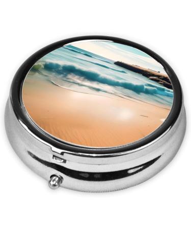 Travel-Friendly Beach Scenery Round Pill Box Organizer | 3 Compartment Portable Pill Storage - Buy Online on GoSupps.com