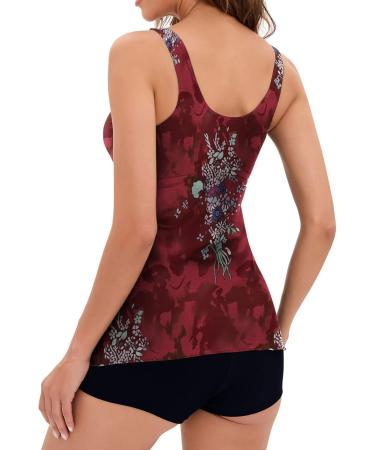 oelaio Tankini Swimsuits for Women Two Piece Bathing Suits Boyshorts Floral Print Tank Top High Waist Swimsuits Padded Push Wine - Buy Online on GoSupps.com