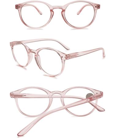 Koosufa Anti Blue Light Reading Glasses - Stylish Spring Hinge Design for Men & Women | Round Anti-Fatigue Glasses | Available in Multiple Strengths (1.0 - 4.0) | Transparent Pink 2.25x - Buy Online on GoSupps.com