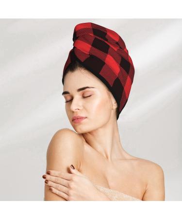 Buffalo Plaid Red Black Microfiber Hair Towel | Super Absorbent Coral Velvet Wrap for Women | Quick Dry Hair Cap for Long Curly & Thick Hair - Buy Online on GoSupps.com