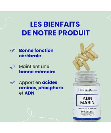 Roches Marines - Marine DNA Dietary Supplement - Maintains Memory and Concentration - Brain Support - Amino Acids Phosphorus Marine DNA - 30 Capsules - Developed in France - Buy Online on GoSupps.com