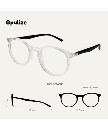 Opulize Met 4 Pack Clear Black Reading Glasses - Stylish Big Round Design for Men & Women with Spring Hinges - Clear +0.00 Dioptries - Buy Online on GoSupps.com