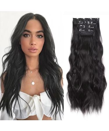 Yddm hair extensions clip in extensions black wavy hair extension full of head like real hair hair extreme clips cheap clip extensions synthetic hair part for women (20 inch 4pcs) 20 inch a (1b#)