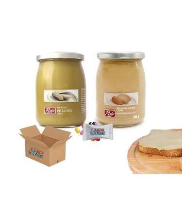 Pisti Sicilian Pistachio Cream Spread 600g + Pisti Almond Cream Spread (600g) Rich in Proteins & Vitamins Boxed Treatz