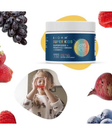 BIOHM Super Kids Superfood Powder + Probiotics - Berry Blast | 30 Servings | Gluten Free Dairy Free Non-GMO No Artificial Ingredients - Buy Online on GoSupps.com