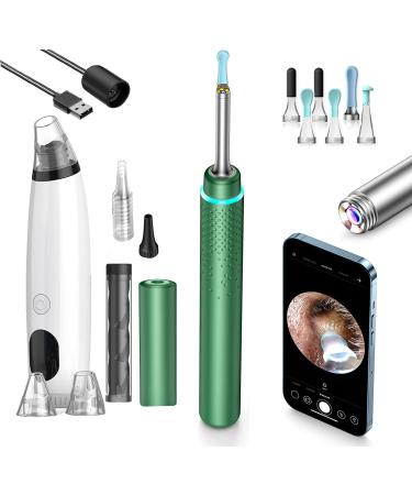 Ear Wax Removal Kit  at Home Ear Cleaner with HD Camera and 6 LED Lights  Safely Cleaning Ear Canal  Compatible with iOS  Android Smart Phones  Green