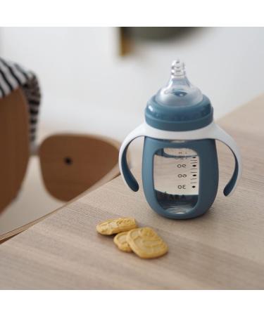 BEABA 2-in-1 Glass Baby Bottle & Training Sippy Cup 7oz - Soft Silicone Nipple, Sippy Spout - Rain | Baby Toddler Learning Cup - Buy Online on GoSupps.com