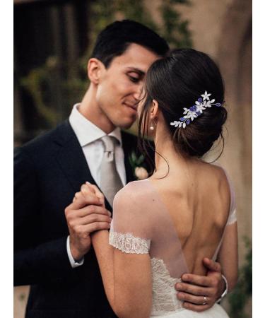 Iyou Crystal Wedding Hair Comb - Blue Rhinestone Bridal Jewelry for Bride & Bridesmaids | Floral Headdress Accessory - Buy Online on GoSupps.com