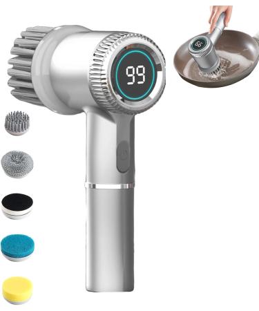 Electric Bathroom Scrubber | Electric Cordless Scrubber | 5 Replaceable Cleaning Brush Scrubber with 3 Speed Digital Display Electric Bottle Brush Cleaning Tool for Tub White - Buy Online on GoSupps.com