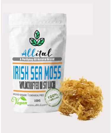 Sea Moss - Raw Wildcrafted St Lucian 100G Gold Irish SeaMoss Organic Vegan Non GMO Full of Minerals Great for Smoothies Soups Salads