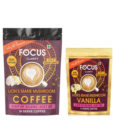 Way Of Pleasure Lion's Mane Mushroom Instant Coffee Caffeine Free For Boost Immunity Improve Gut Health For Men and Women 45g