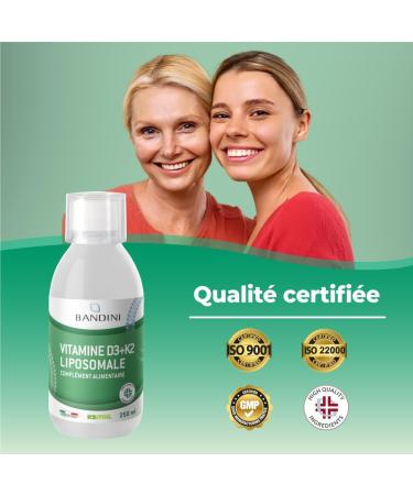 Bandini Vitamin D3 + K2 Liposomal Liquid 250 ml | Food Supplement High Dose Syrup D3 2000 IU (Cholecalciferol) + K2 MK7 200mcg | Immune System Functioning and Natural Defenses - Buy Online on GoSupps.com
