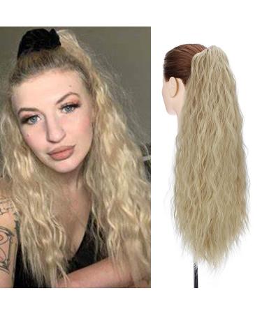 24" Long Ponytail Extensions Yaki Synthetic Claw Clip in Pony Tails Corn Wave Ponytail Curly Hairpiece for Women Ash Blond 24inch (Pack of 1) Yaki-Ash Blond