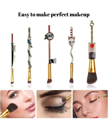 Metal Handle Demon Slayer Anime Makeup Brush Set - 5 pcs Gold | For Foundation, Blush, Eyeshadow | Perfect Gift for Girls & Women - Buy Online on GoSupps.com