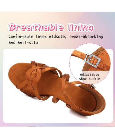 HIPPOSEUS Girls Latin Dance Shoes Low Heel Satin Ballroom Salsa Dance Practice Performance Dancing Shoes - Model 3038 (Brown, Size 4 Big Kid) - Buy Online on GoSupps.com