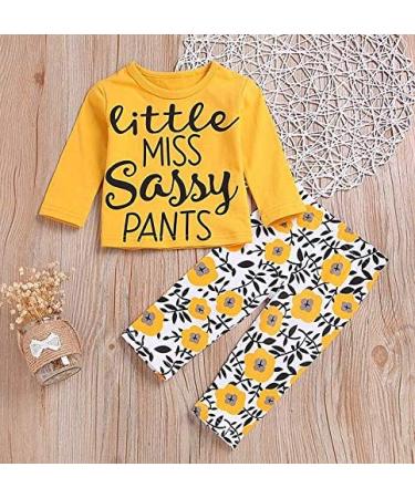 Puseky Toddler Baby Girls Cute Letter Print Shirt Floral Pant Outfit Set, 12-18 Months Yellow - Buy Online on GoSupps.com