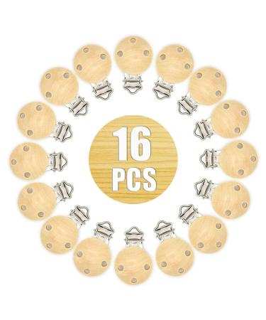 Artestar pacifier clip wood pacifier chains accessories pacifier chains clips 16 pieces clip Attache tetine kit pacifier chain made of wood for baby and children (perforated wood color)