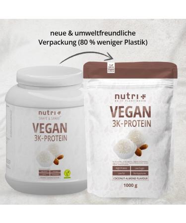 Nutri+ Vegan Coconut Almond Protein Powder 1000g - 81% Protein Low-Carb Lactose-Free - 3K Blend Vegan Protein Boost - Buy Online on GoSupps.com