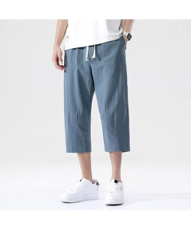 CEWIFO Men's Light Loose 3/4 Fabric Trousers - Casual Beach Yoga Pants Elastic Waist & Wide Leg Ideal for Summer & Winter - XXL A1-Marine - Buy Online on GoSupps.com