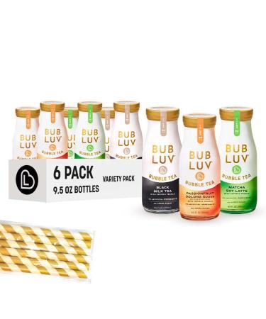 BUBLUV Bubble Tea Variety Pack with Low-Carb Tapioca Jelly Pearls - A Better-for-You Boba Tea Alternative - Boba Milk Tea, Low Calorie & Low Sugar Drinks, 9.5 fl oz Glass Bottles (Pack of 6), 6 Paper Straws Included (Variety Pack)