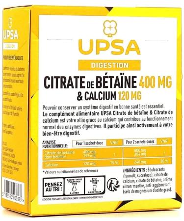 UPSA France Betaine & Calcium Citrate Digestive Comfort - 10 Sachet Pack - Buy Online on GoSupps.com