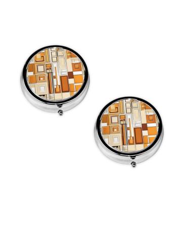 (Mid Century Modern) Round Pill Box 3 Compartment Pill Box Mini Decorative Pocket Purse Portable Travel Medicine Tablet Vitamin Holder Organizer Pill Case