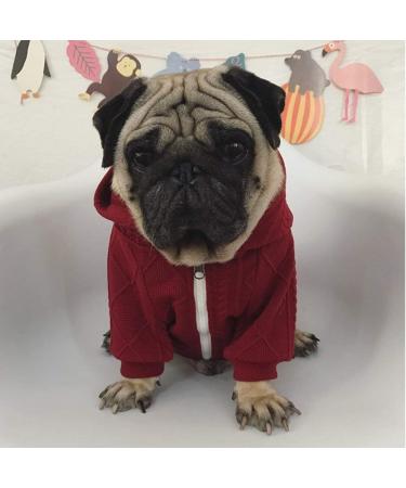Meioro Zipper Hooded Dog Sweater - Cute & Warm Pet Clothing for French Bulldogs & Pugs (XS Red) | Perfect Winter Outfit - Buy Online on GoSupps.com