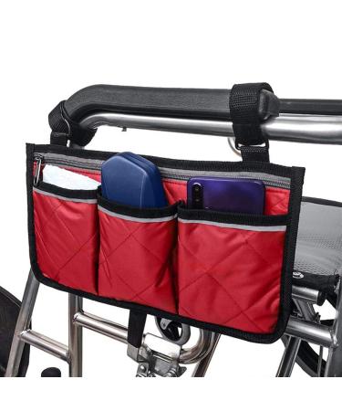 Walker Hanging Pouch 600D Oxford Cloth Black Wheelchair Side Bag, Walker Storage Bag, for Walkers Scooters(Red Wine)