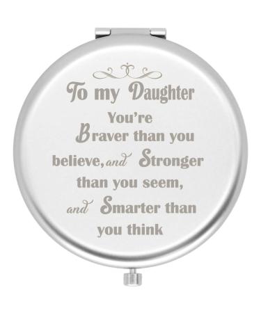 Muminglong Daughter Inspirational Birthday Gift for Daughter Travel Compact Mirror for Daughter Graduation Christmas Gift from Mom Dad Present for Her-Daughter you are brave (Silver)