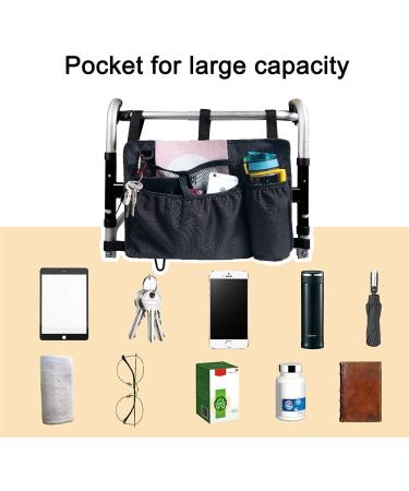 BVMAG Walker Bag Pouch Basket with Cup Holder - Water-Resistant Hand-Free Storage for Elderly, Seniors, Handicap, Disabled - Folding Rollator Accessories (Black) - Buy Online on GoSupps.com