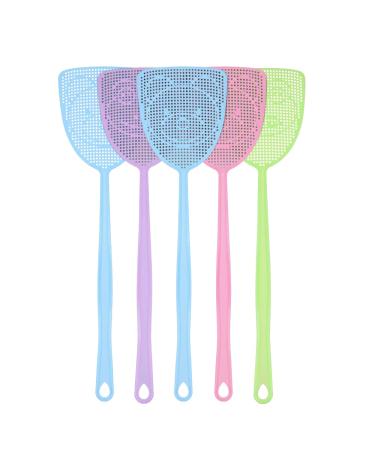 Fly Swatter 5 Pack Plastic Manual Fly Swat Set Heavy Duty with Long Strong Handle Assorted Colors Multi Pack Fly Swatters