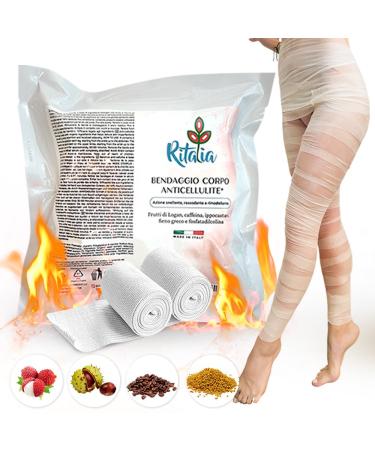ANTI-CELLULITE FIRMING BANDAGE with 100% vegan active ingredients Ritalia® 2 DRAINING strips for extra-long legs, buttocks, stomach and hips toning action