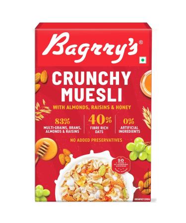 Bagrry's Crunchy Muesli Bo te de 200 g | 40 % d'avoine riche en fibres avec son | 82 % de c r ales amandes raisins secs et miel | c r ales de petit d jeuner | riche en prot ines | c r ales Miel 200 g (Lot de 1)
