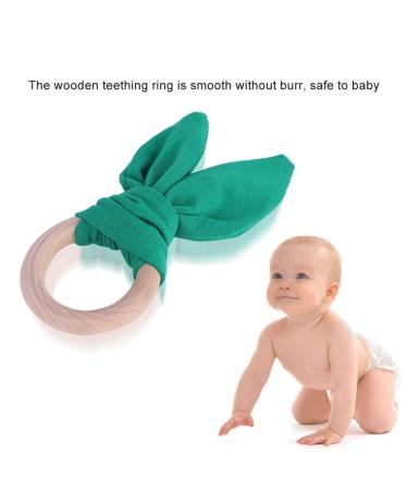 Delightful Bunny Ears Infant Wood Bite Ring - Safe Natural Tooth Training & Sensory Toy for Babies (Green) | Perfect Gift - Buy Online on GoSupps.com