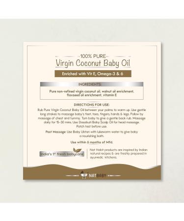 Nat Habit 100% Pure Virgin Coconut Baby Oil - Chemical & Preservative Free Enriched with Vitamin E & Omega-3 200ml for Baby Skin & Hair - Buy Online on GoSupps.com