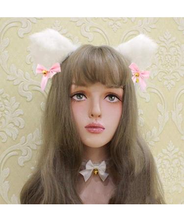 zalati Fox Ears Headband Plush Handmade Hairband Cute Style with Bowknot & Small Bells for Halloween Christmas Cosplay Party Costume Party Decor - White - Buy Online on GoSupps.com