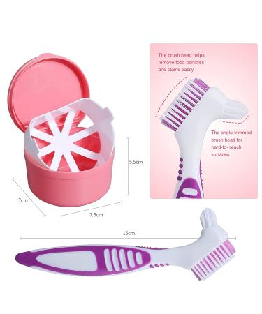Denture Bath Box with Basket - Complete Clean Care Case for False Teeth, Clear Braces, Night Guards & Retainers - Travel-Friendly Soaking Solution with Free Brush (Pink) - Buy Online on GoSupps.com