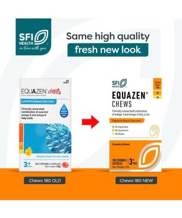 EQUAZEN Omega-3 & 6 Chews | Brain Function Support for Children & Adults | 180 Strawberry Flavoured Chews - Buy Online on GoSupps.com