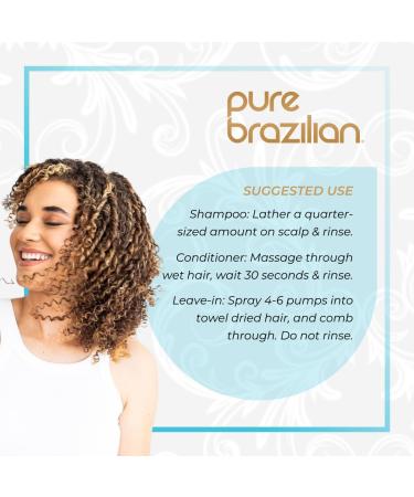 Pure Brazilian Daily Essentials Kit - Anti Frizz Shampoo Conditioner & Miracle Leave-In | Keratin Cocoa Butter Bulgarian Rose Water - 3 Piece Set for Healthy Hair - Buy Online on GoSupps.com