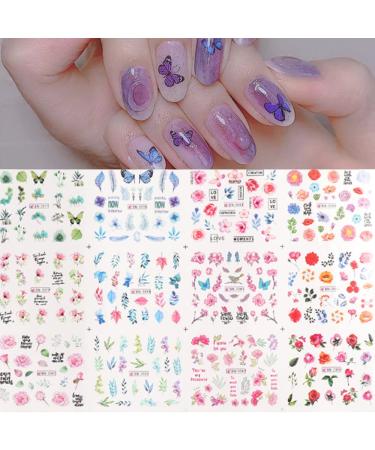 Blooming Flower Nail Stickers Water Transfer Nail Decals for Women Girls Kids Nail Art Decorations 24Sheets Nail Art Supplies Butterfly Rose Flower Leaf Watermark Manicure Decor Spring Summer DIY Flower Nail Stickers Flower-2