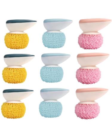 ecaqlin 9 Pcs Cleaning Ball Scouring Ball for Cleaning Kitchen Cleaning Scrubber with Handle